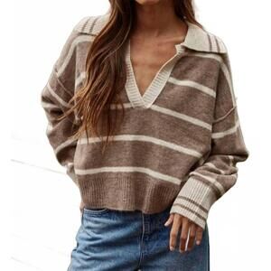 NEW BY TOGETHER stripe sweater in mocha/ oatmeal